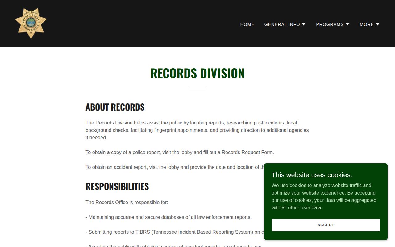 Putnam County same-day arrest records office source